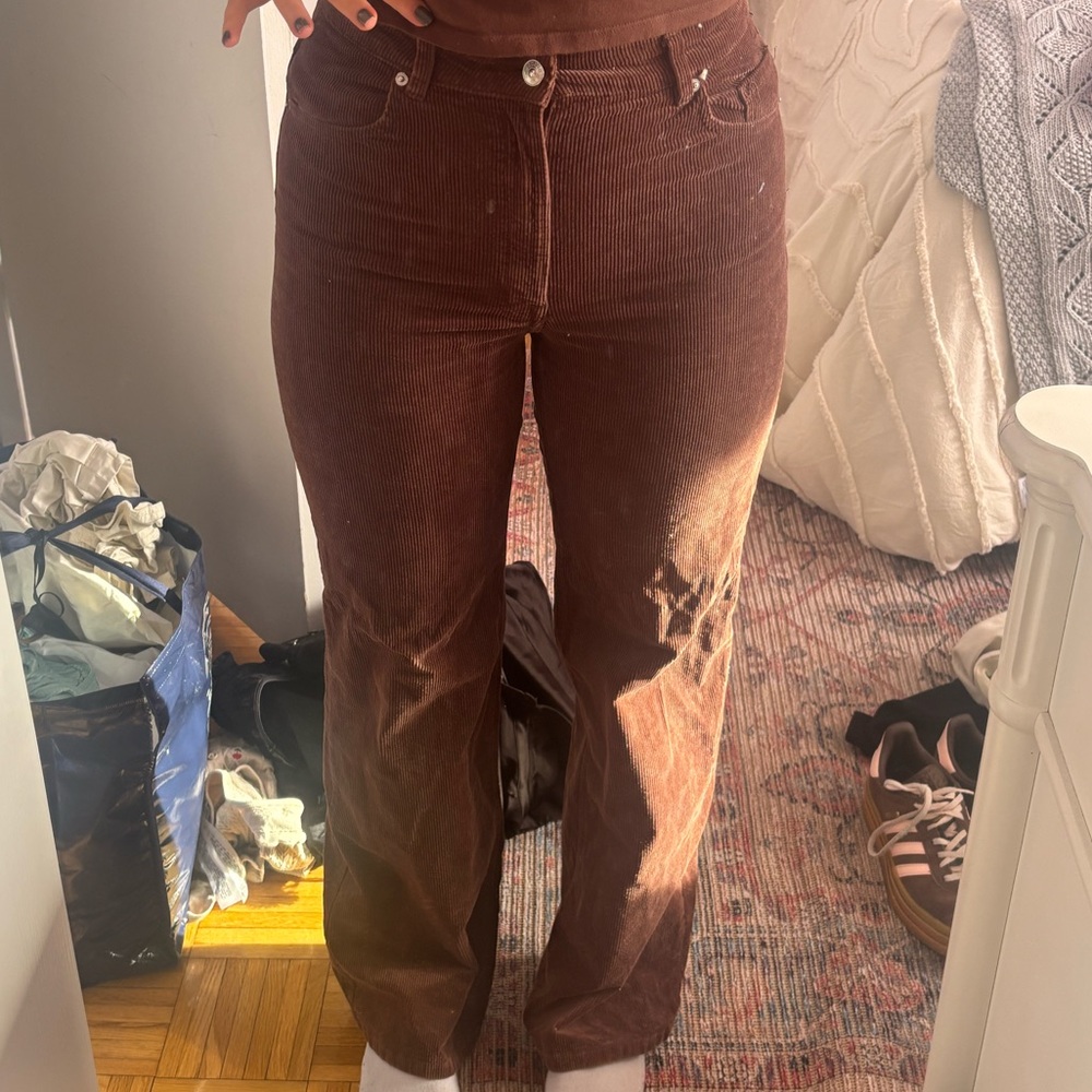 H&M wide leg brown cudoroy pants